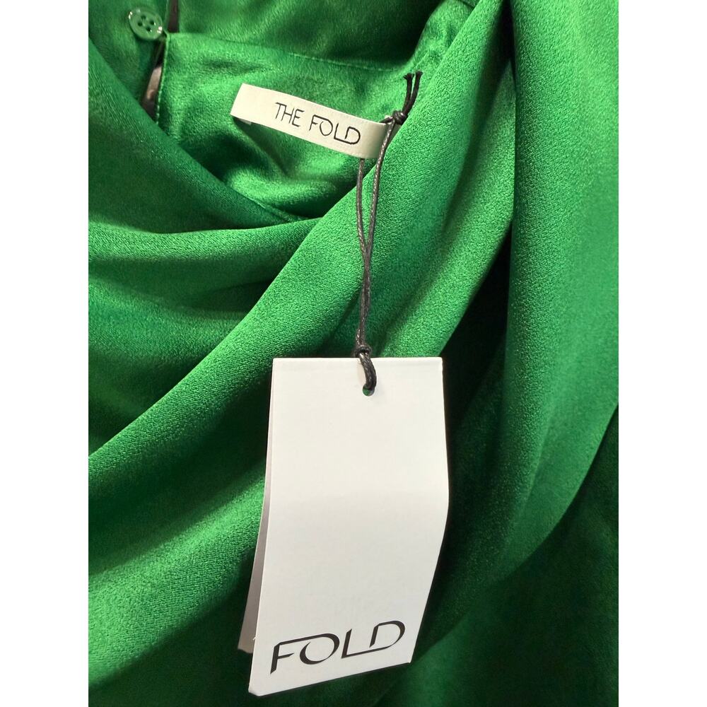 The Fold Ocana Satin Long Sleeve Blouse Deep Emerald Women's 14 New Elegant - Picture 8 of 13